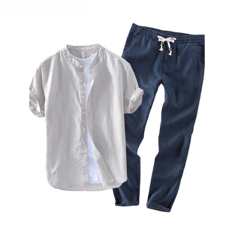 Linen Shirt Breathable - 남성 린넨 반팔 캐주얼 셔츠 및