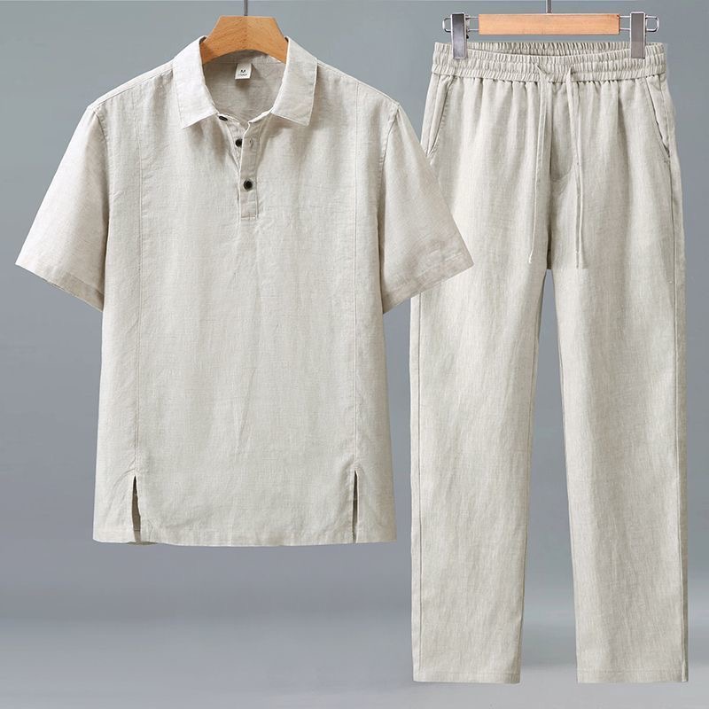 Short Linen Drawstring - 봄/여름 패션 레트로 스포츠 긴팔 티셔츠