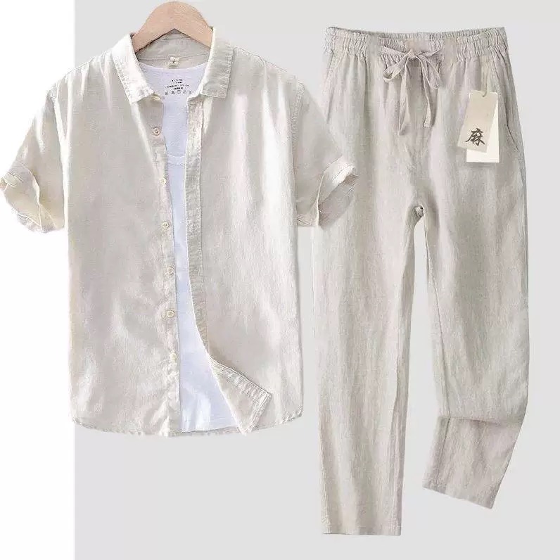 Linen Shirt Breathable - 순면 코튼 셔츠 남성용 반팔 루즈핏