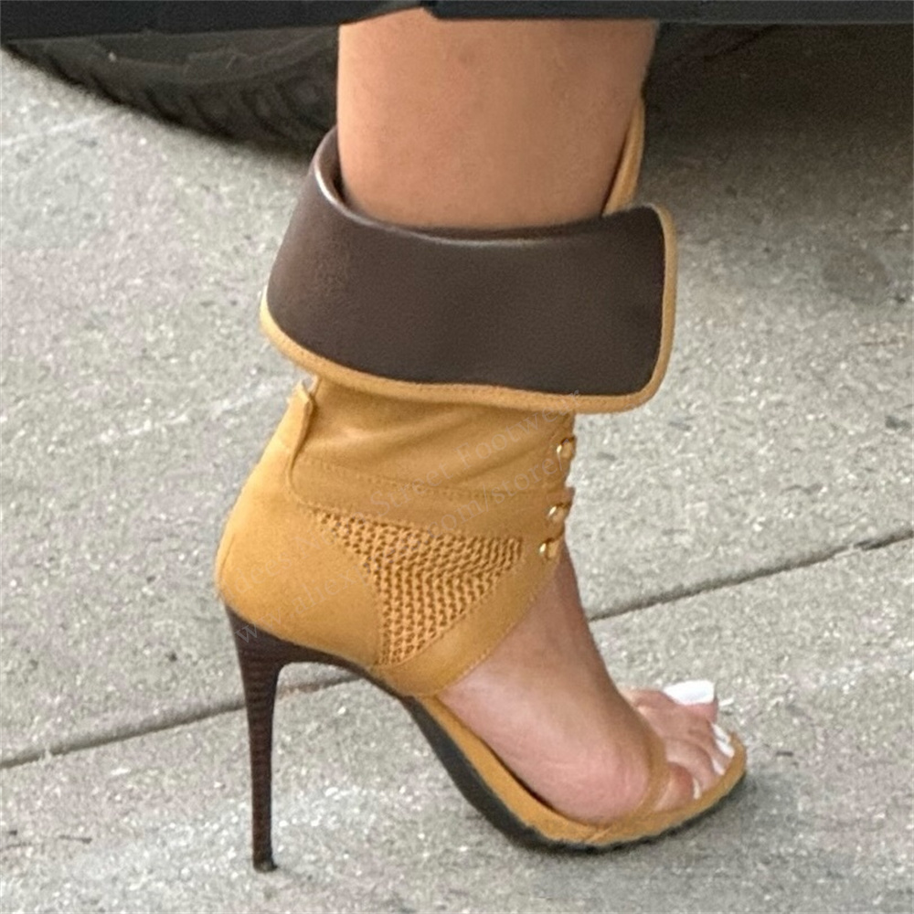 Casual Sandal Leather - 여성 오픈토 스틸레토 레이스업 샌들 섹시