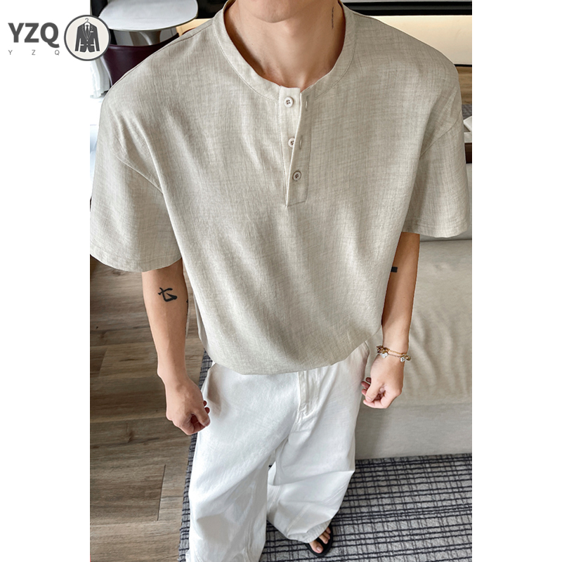 남성용 통기성이 좋은 린넨 소재의 짧은 소매 티셔츠,  - Linen Shirt Breathable 리뷰 및 가격