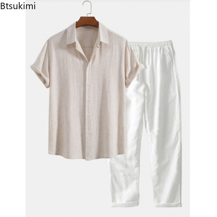 2026 남성 패션 솔리드 비치 투피스 세트 여름 경량 - Short Linen Drawstring 리뷰 및 가격