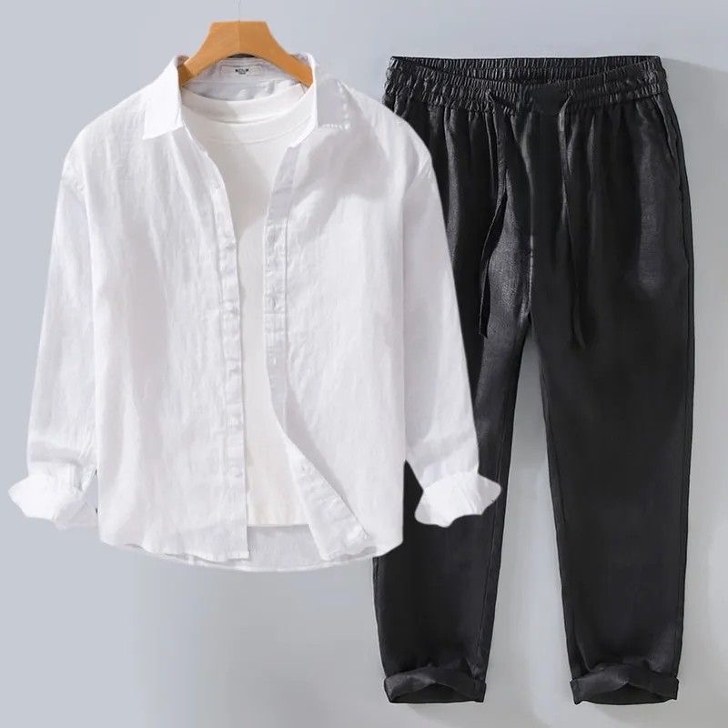 고급 순면 린넨 캐주얼 긴소매 남성 셔츠 가을 봄 여름 - Linen Shirt Breathable 리뷰 및 가격