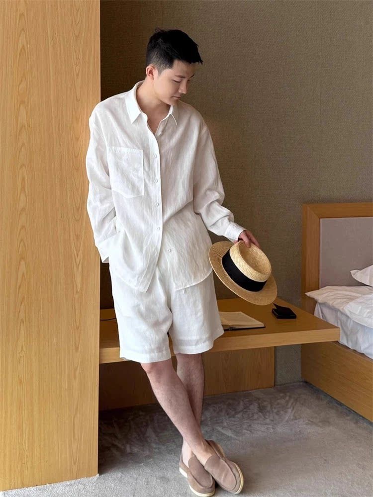 여름 유행 린넨 세트 남성 출퇴근 클린 버전 루즈핏 린 - Linen Shirt Breathable 리뷰 및 가격