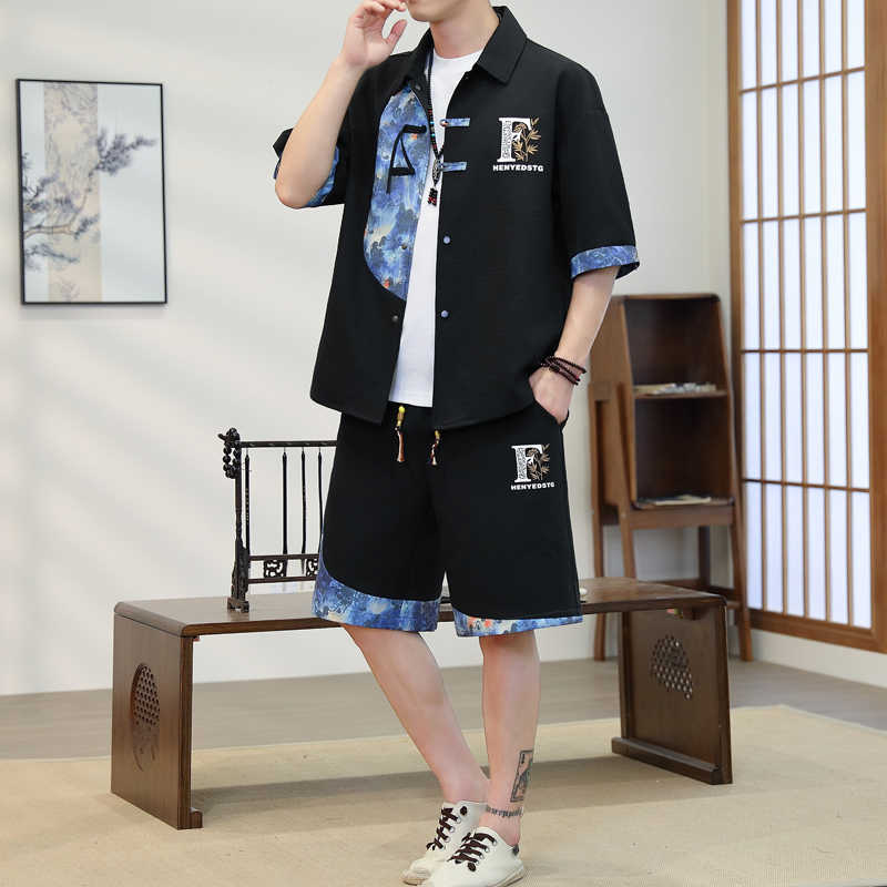 여름 남성용 2피스 기모노 세트 (블루 플로럴 프린트) - Resort Shirt Floral 리뷰 및 가격