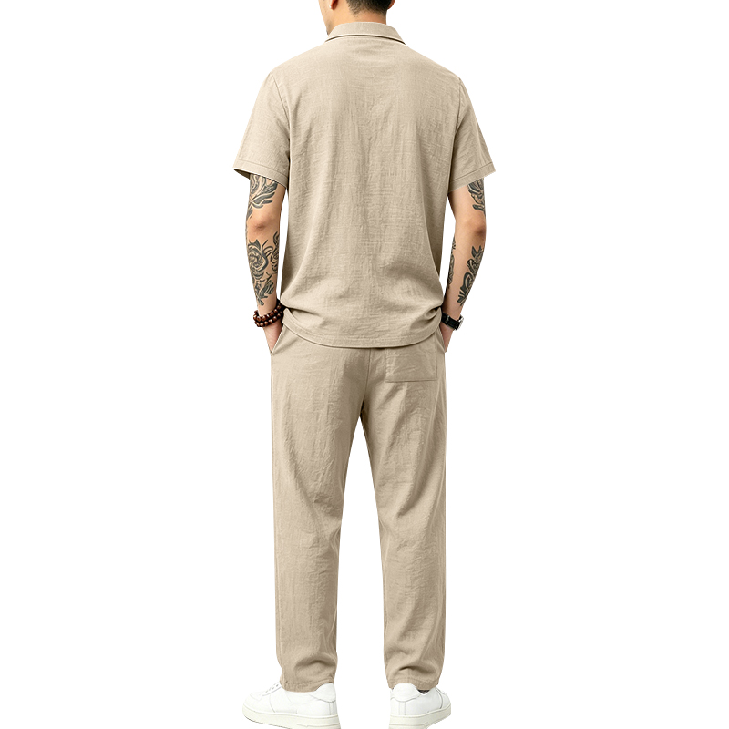 남성 2피스 폴로 세트 반팔 카라 폴로 셔츠 & 스트레 - Short Linen Drawstring 리뷰 및 가격