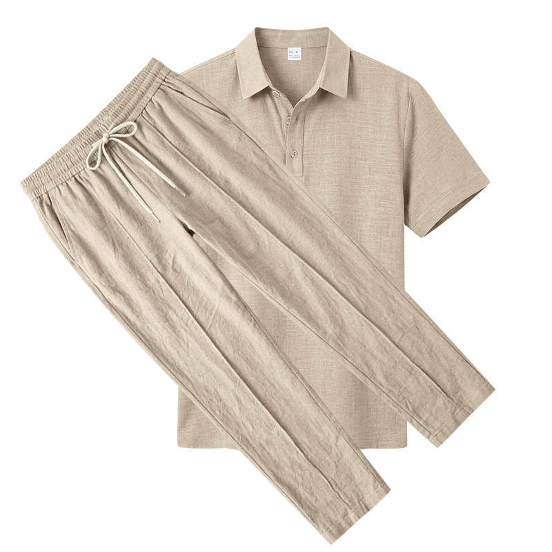 남성 2피스 폴로 세트 반팔 카라 폴로 셔츠 & 스트레 - Short Linen Drawstring 리뷰 및 가격