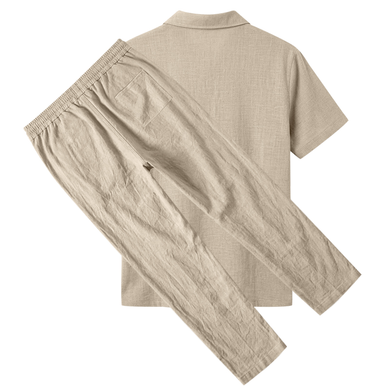 남성 2피스 폴로 세트 반팔 카라 폴로 셔츠 & 스트레 - Short Linen Drawstring 리뷰 및 가격